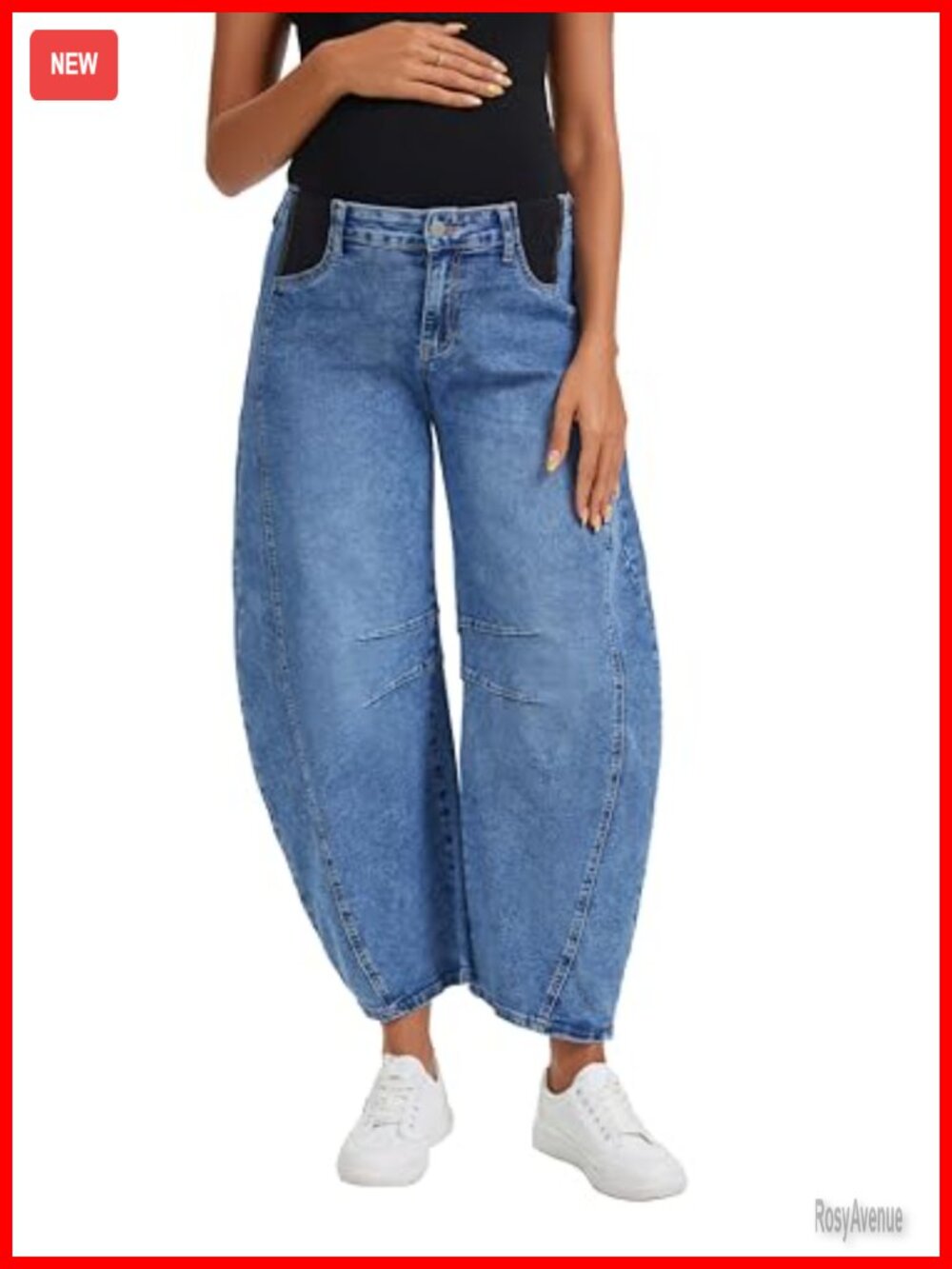 Maternity Barrel Jeans with Adjustable Waist and Elastic Side Panels